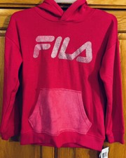 FILA Fleece Lined Hoodie Sweatshirt Kids S 7/8 Hot Pink w/Glitters  Pocket 