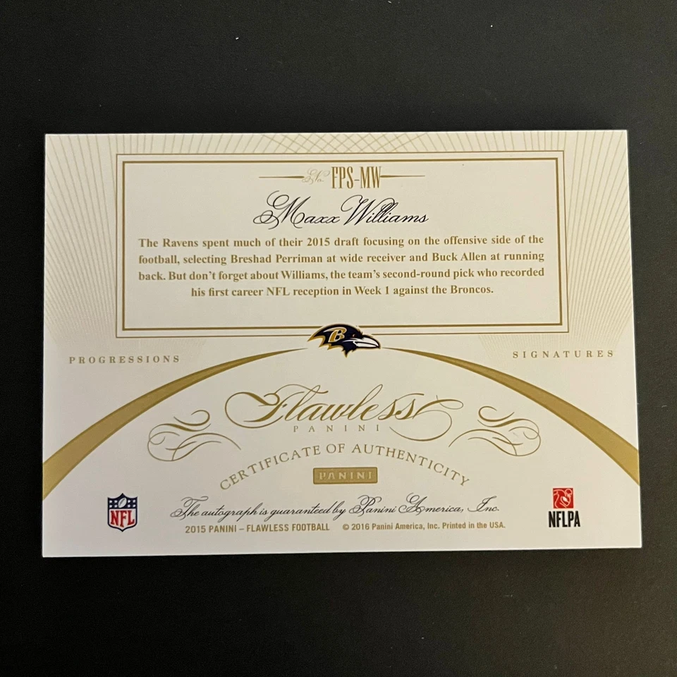 2015 Panini Flawless Progressions Signatures Maxx Williams /25 Baltimore Ravens - Image 2 of 2