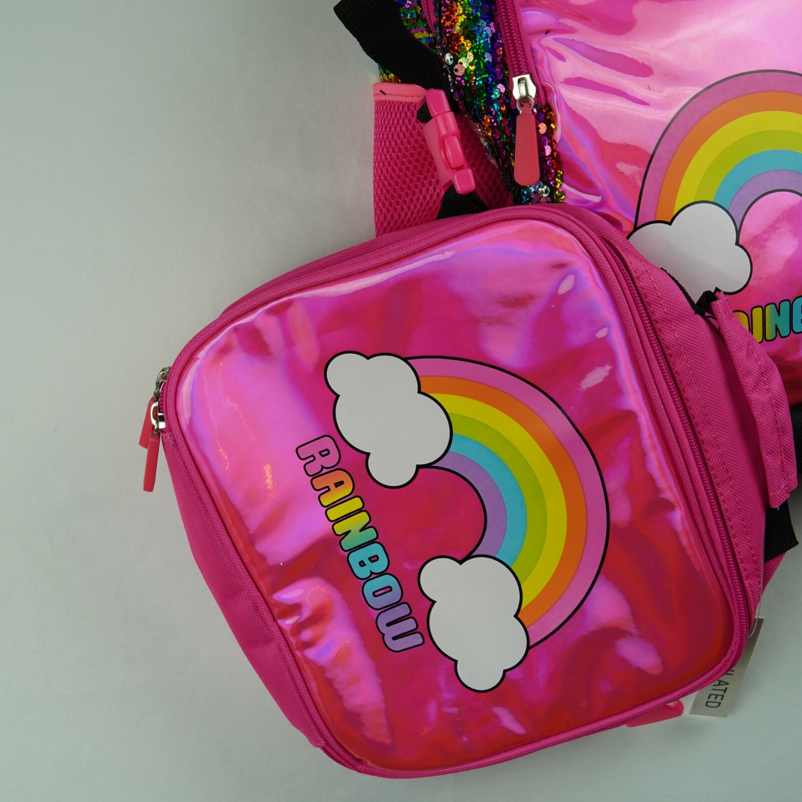 Pink Rainbow Sequin School Backpack & Detachable Insulated Lunch Bag (2 Pcs)