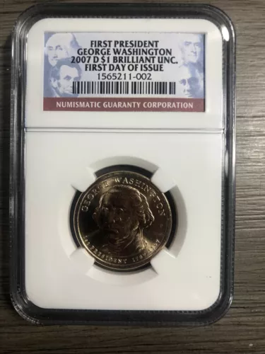2007 D George Washington $1 Coin NGC Brilliant Uncirculated 1st Day Of Issue