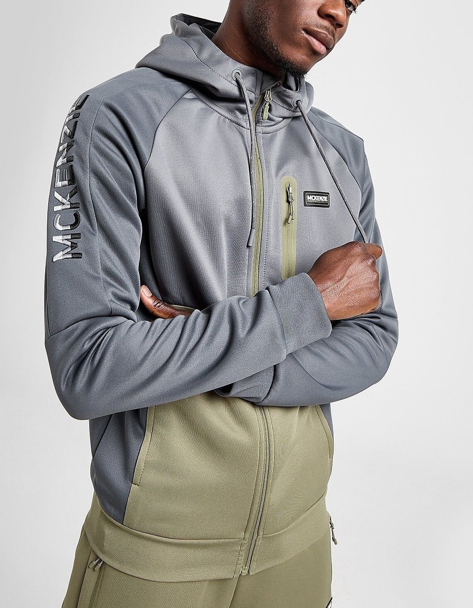 Mckenzie Men’s Base Poly Full Zip Hoodie Top Green/Grey Size M or L (UK)