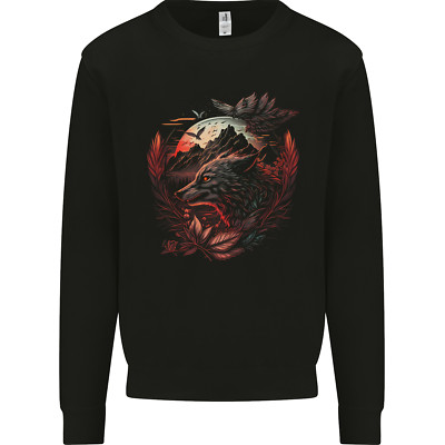 An Evil Night Wolf and Moon Kinder Sweatshirt Pullover