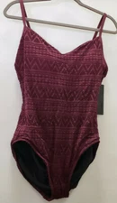 Aqua Green Womens Bathing Suit One-Piece Crochet Lace Overlay Burgundy size XL