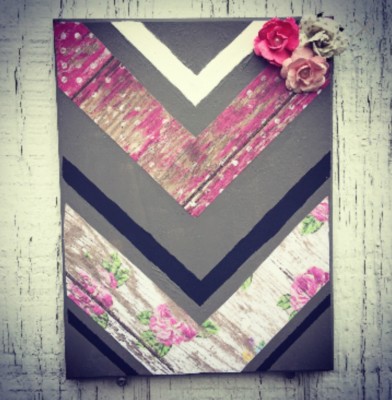 Pink grey and white chevron plaque wood sign wall decor bedroom home decor flowe