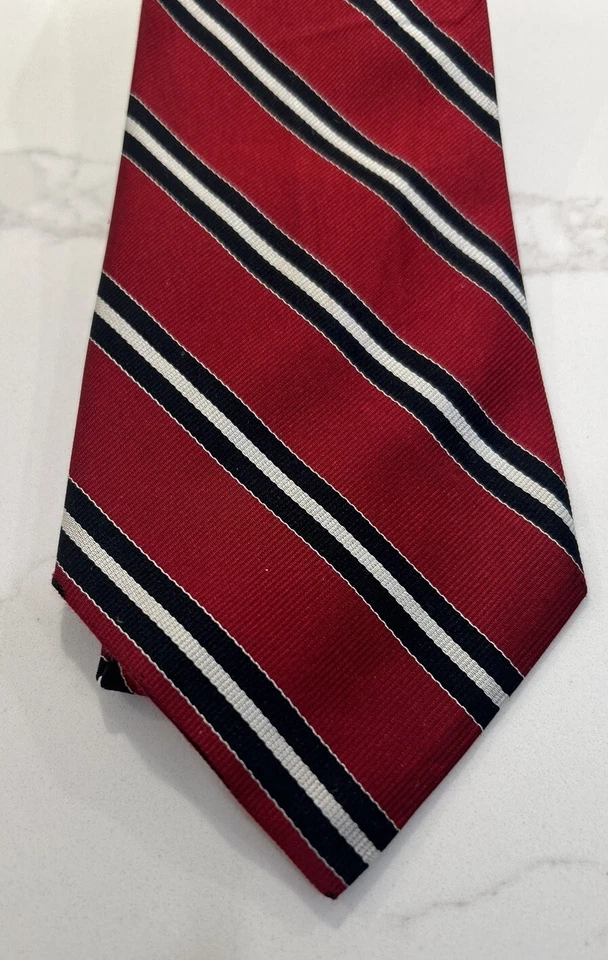 Pendleton Repp Italian Silk 4” Men’s Tie Red Blue Striped Stewart & Chase - Image 3 of 4