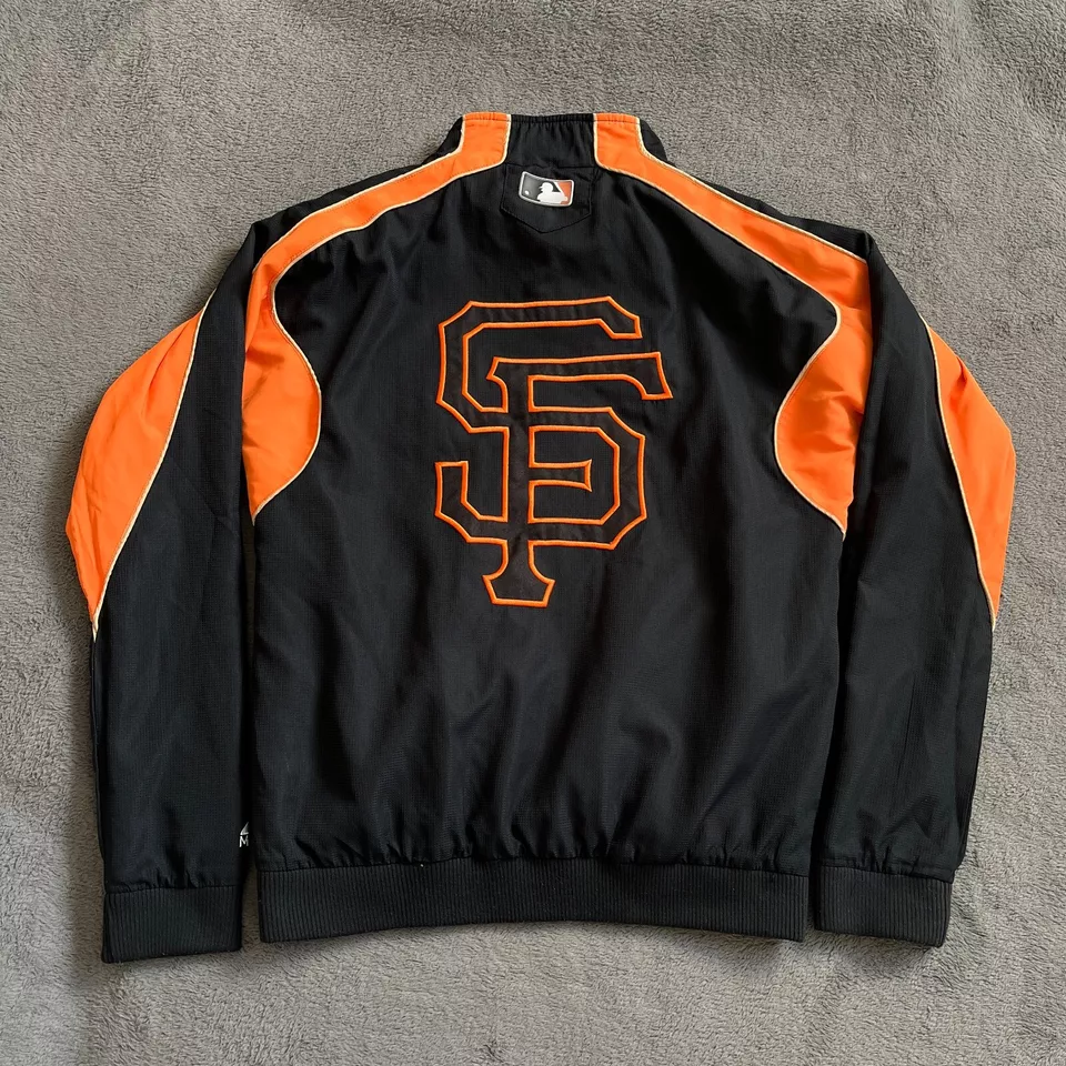 Chaqueta deportiva Majestic Athletic rosa + delfín negra naranja para hombre talla S Foto 2 de 4