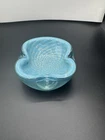 Vintage Murano Style Art Glass Blue Bullicante Controlled Bubble Folded Rim Dish