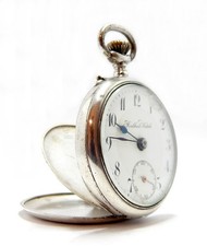 Pocket Watch RELHUB WATCH Dial Porcelain Case Silver 1910c To Restore Parts