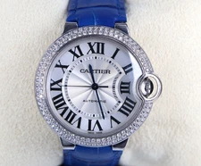 $36,000 Cartier 18k White Gold Ballon Bleu 36mm Original Pave Diamond Watch 3004