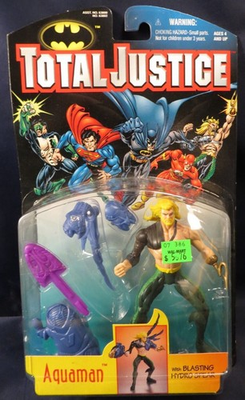 #ad AQUAMAN TOTAL JUSTICE ACTION FIGURE Blasting Hydro Spear 1996 DC Kenner MOC $2.63