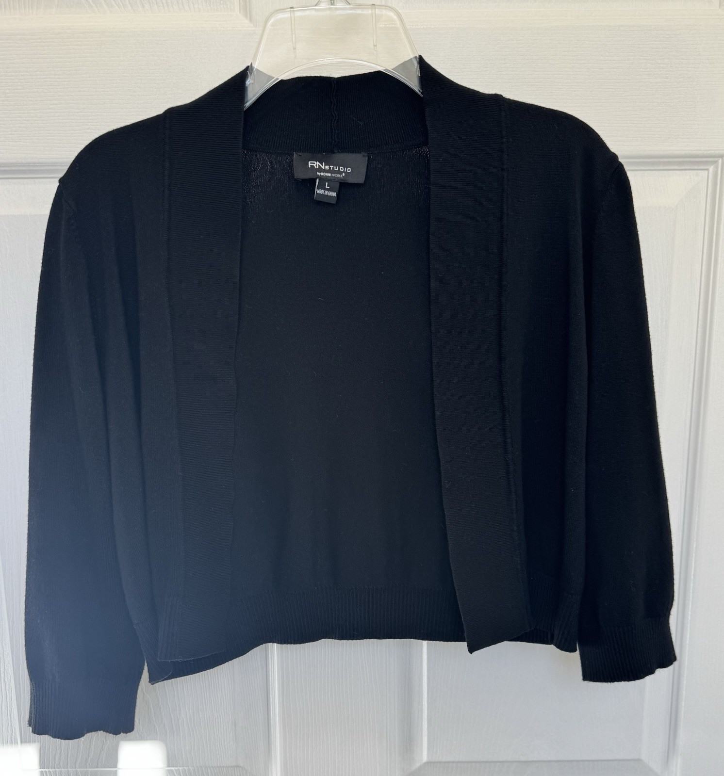 Ronnie Nicole Women's Short Black Cardigan Sweater 3/4 Sleeve, Size L