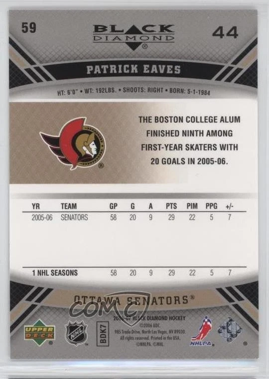 2006-07 Upper Deck Black Diamond Patrick Eaves #59 - Image 2 of 2