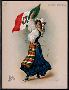 T7 1903 Tobacco Turkish Trophies Flag Girl 6" x 8" Cabinet Card #79 ITALY VG/EX.
