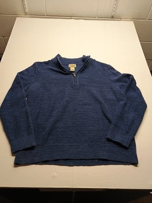 Men's L.L.Bean Sweater Med Blue Quarter Zip Mock Neck Waffle Knit Organic Cotton