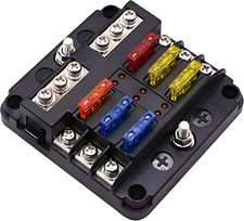 12V Waterproof 6 Way Fuse Block w Ground Busbar LED Indicator Car Boat RV 12-24V