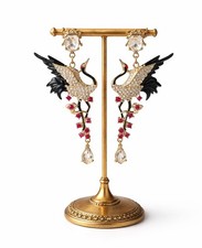 Museum Crane Bird Earrings Flower VTG Palace Silver Court Love Boho CZ Art Deco