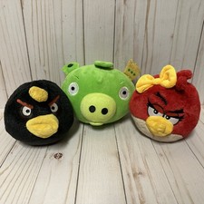 Angry Birds Plush Lot Red Girl Black Bomb Green Pig Crown Hanging No Sounds