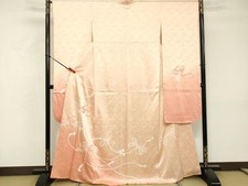 Japanese Kimono High Quality Komon Full Embroidery Bunched hi Flower Pure Silk