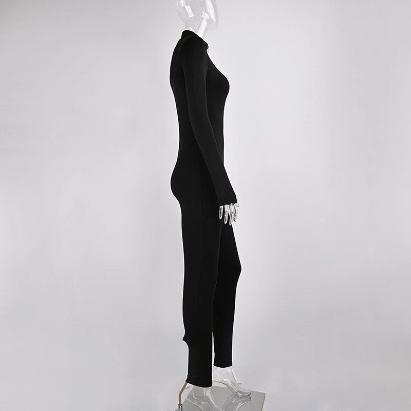 Mono negro para mujer Sexy de una pieza con cremallera ajustado S M L XL Foto 4 de 4