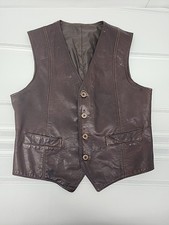 Vintage Men's 1970's Brown Leather 4 Button Vest Sz. 40 Hipster Rockabilly Retro