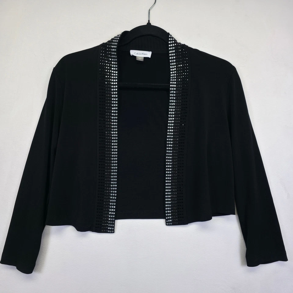 Chaqueta Bolero Calvin Klein Shrug Mujer S Negra Lentejuelas Abiertas Noche Formal Elegante Foto 2 de 4