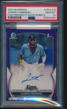 PSA 10 JUNIOR CAMINERO AUTO 1st 2023 Bowman Chrome PURPLE REFRACTOR/250 GEM MINT