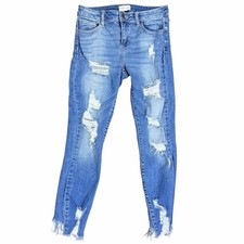 Cello Distressed Skinny Jeans Blue Medium Wash Frayed Raw Hem Size 5