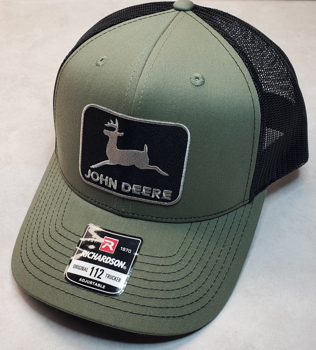 John Deere Black Patch on Richardson 112 Trucker Hat Snapback