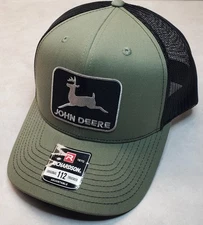 John Deere Black Patch on  Richardson 112 Trucker Hat Snapback Loden/Black