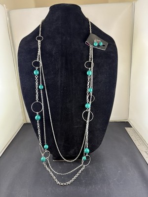 Paparazzi  Beach Babe  Stacked Silver Chains & EarringsW/Turquoise Beads