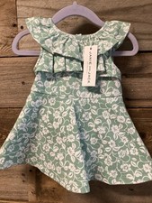 Janie and Jack San Francisco 3-6 Months Dress  Bottoms NWT Green White Flowers