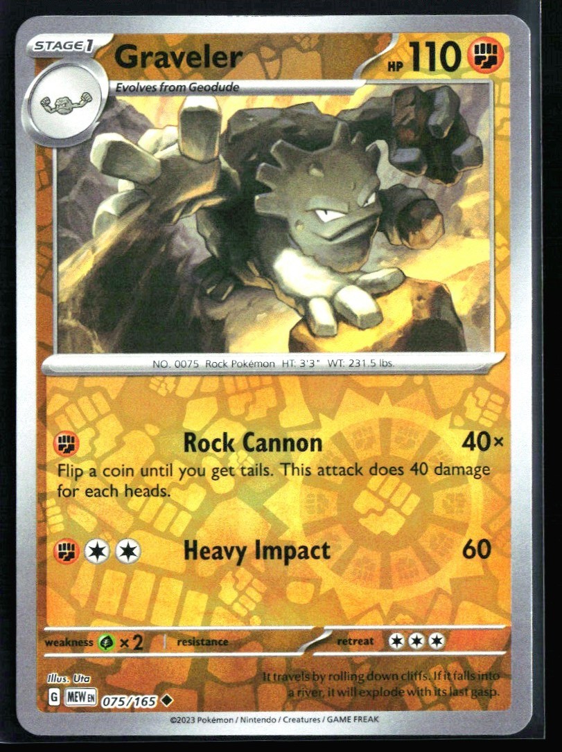 2023 Scarlet & Violet - 151 Graveler #75 Reverse Holo Pokemon Card