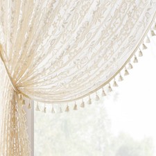Beige Boho Lace Curtains 72 Inches Long 2 Panels Natural Bohemian Tassel Flor...