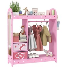 AIYAPLAY Kids Wardrobe, Kids Clothes Rail with Mirror for Bedroom, Pink