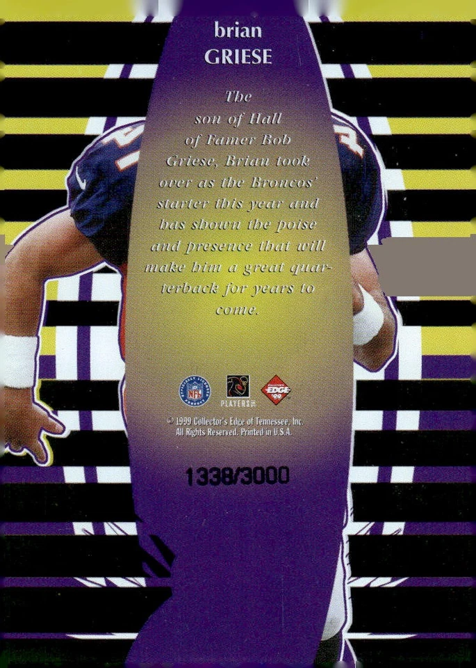 1999 Collector's Edge Masters #M9 Brian Griese Majestic #/3000 - Image 2 of 2