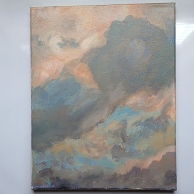 Cloudy Sky Oil Painting on Canvas, Handmade, Medium Size