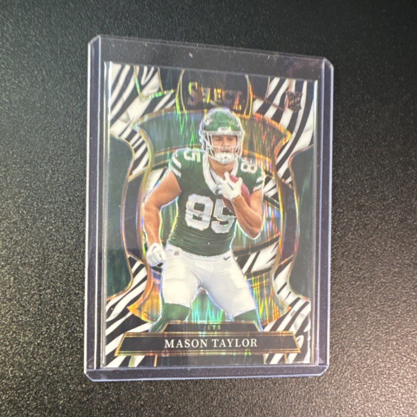 2025 Panini Select Mason Taylor Jets Zebra Prizm Shock Rookie Card #76
