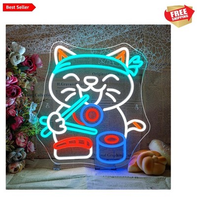 Lucky Sushi Cat Neon Light Eating Neon Sign for Ramen Restaurants White LED S...