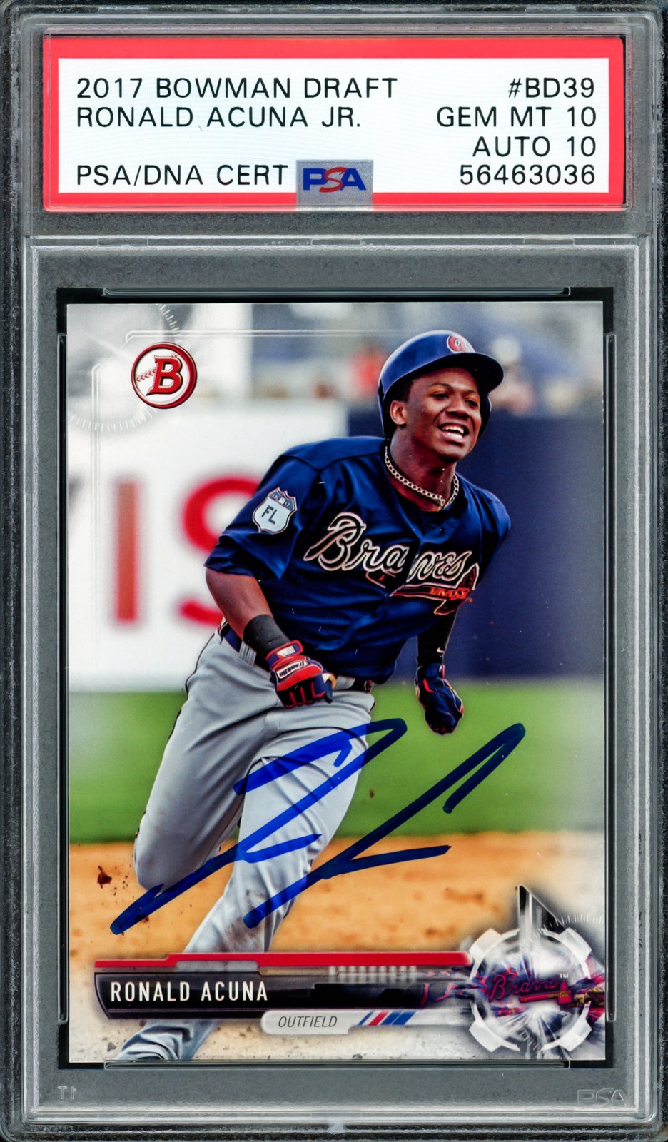 Ronald Acuna Jr. Signed 2017 Bowman Draft RC BD39 Braves PSA 10 Sig 10 PSA/DNA