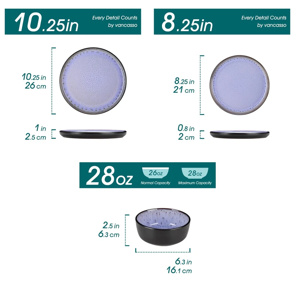 Juegos de platos y cuencos, juegos de vajilla de gres de 18 piezas para 6, disco de cocina... Foto 2 de 4