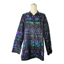 Chico s Design 100 Silk Blouse Jacket Women s Size 2 Purple Teal Artsy Boho
