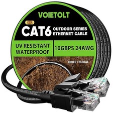 Outdoor Cat 6 Ethernet Cable 40m, Water Resistant Direct Burial LLDPE UV Jacket 