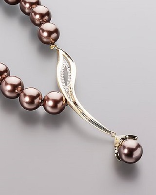 Collier 925 Silber goldpl. MK-Perlen 12mm nougat Zirkonia 50cm Ä568