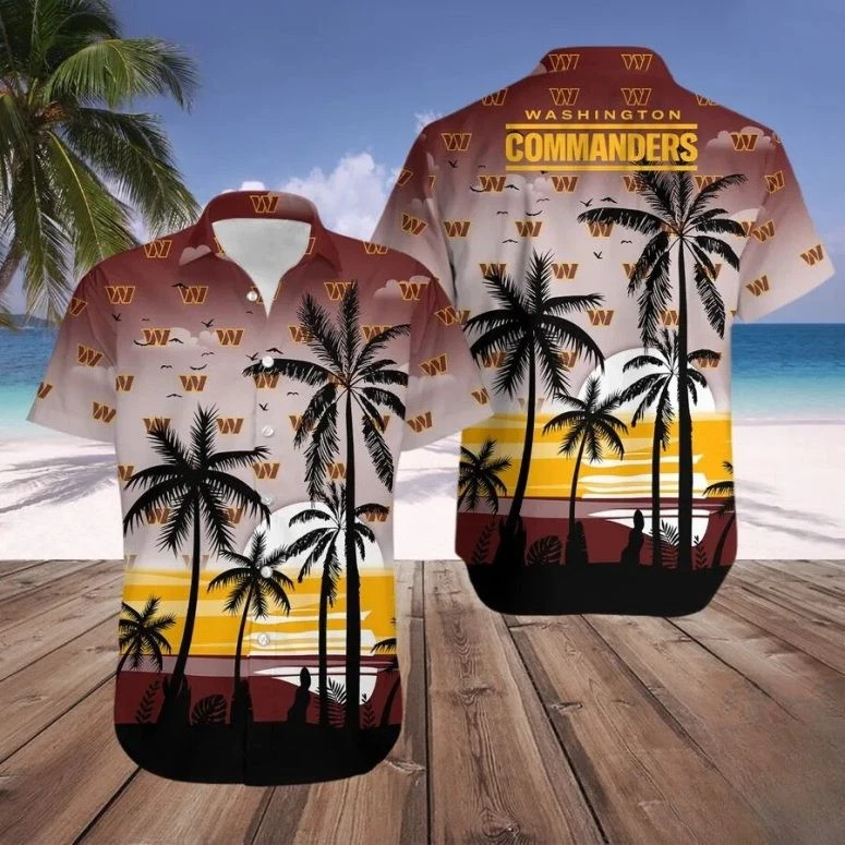 Washington Commanders Beach Sunset Summer Aloha Unisex Hawaiian Shirt, Gift for Fan
