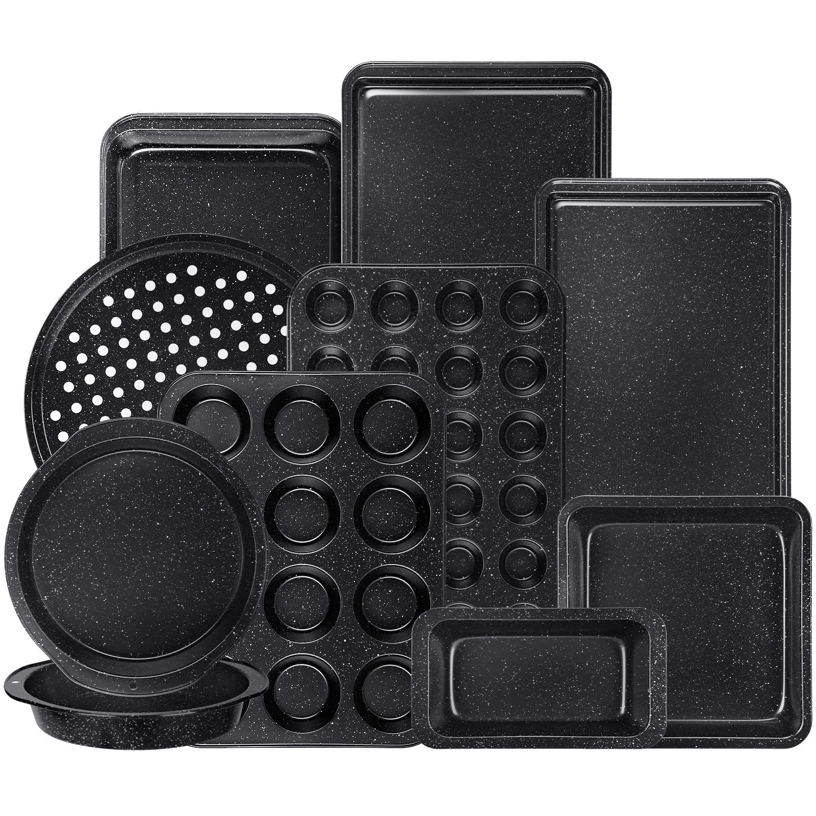 Terlulu 10-Piece Baking Pans Set, Bakeware Sets Nonstick, 10 Piece Black