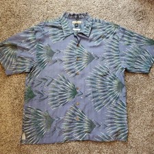 TOMMY BAHAMA Mens Blue Palm Hawaiian Camp Shirt Sz XL 100 Silk Tropical Aloha