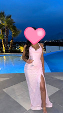 Damen Abendkleid lang Rosa Spitze Neckholder ...
