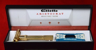 1961 Gillette Aristocrat Adjustable Safety Razor Set with Case and shipping Box