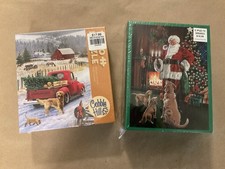 2 New Sealed Christmas Puzzles Featuring Dogs 1000 Piece 500 Oversized Piece