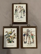 Vintage Norman Rockwell Sports Themed Wooden Plaques Wall Hangings Sport Collect